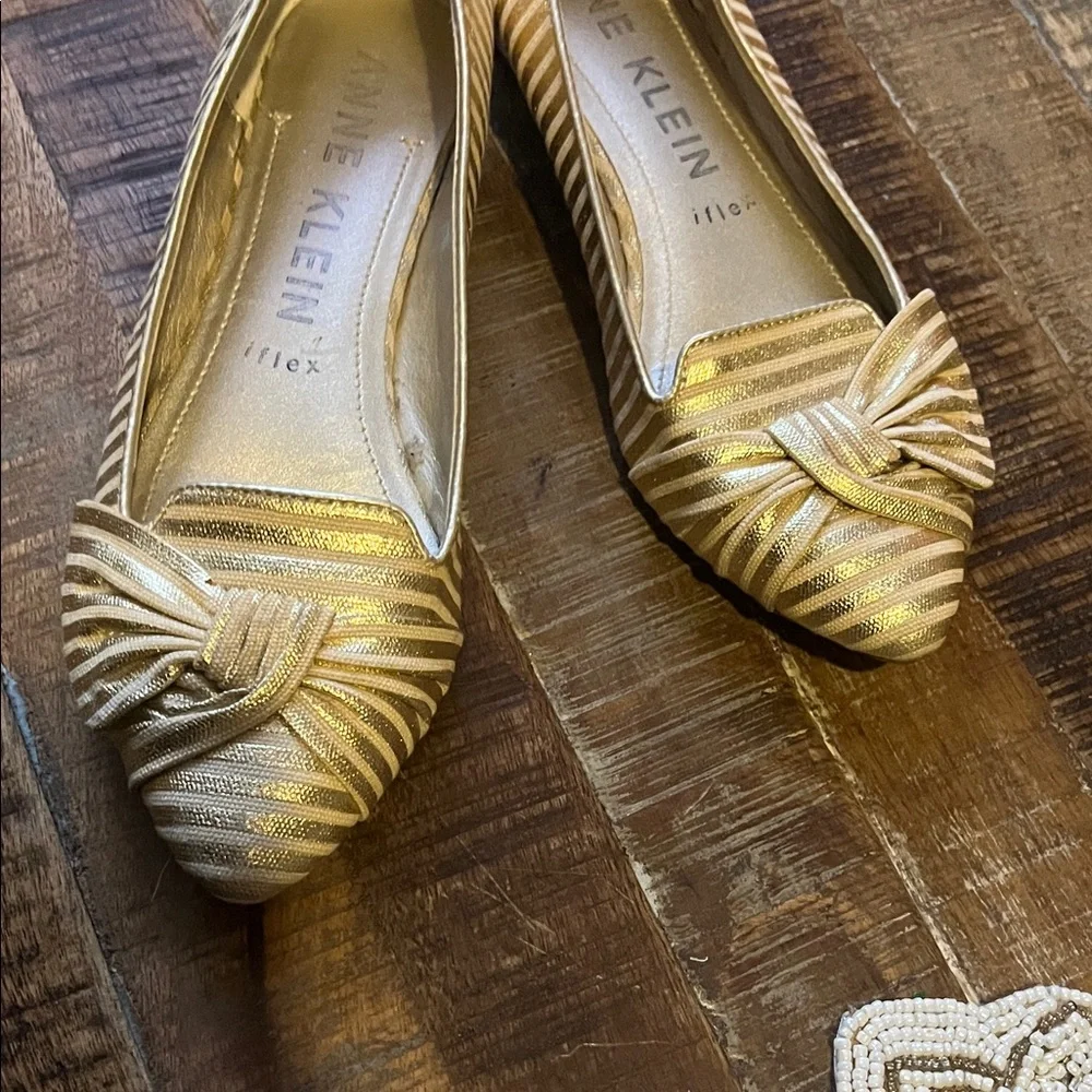 Anne Klein Metallic Striped Flats - Picture 2 of 6